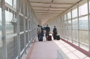 The delegates cross the border on their way to Jerusalem. (Bob Haynes photo)