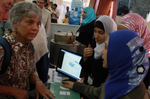 The WPSR delegation visits a student science exhibit. (Bob Haynes photo)