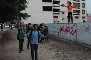 School children here in Gaza are constantly welcoming us.