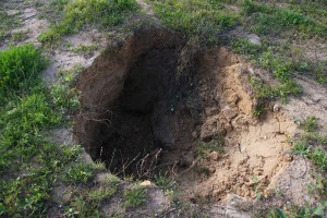 A sinkhole created by tunnel flooding 